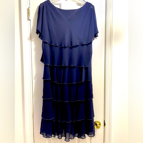 Patra cocktail dress in dark blue w/ shiny blue and silver beading - Picture 3 of 6